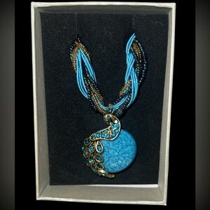 Zonman  Retro Boho  Style Blue  Phoenix /Peacock Embellished Pendant Necklace